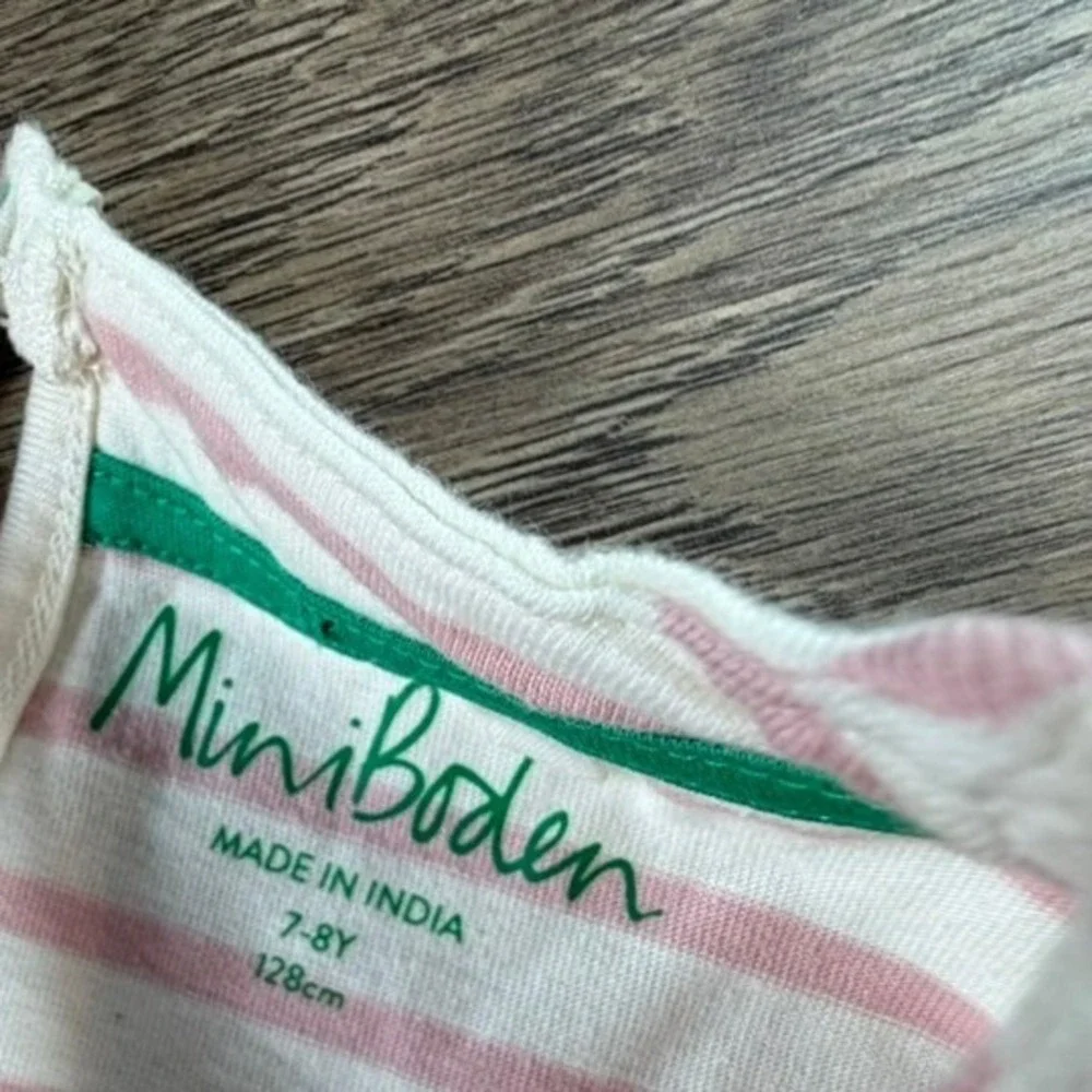 Mini Boden Girls Pink Striped Heart Print Long Sleeve Mixed Media Dress 7/8